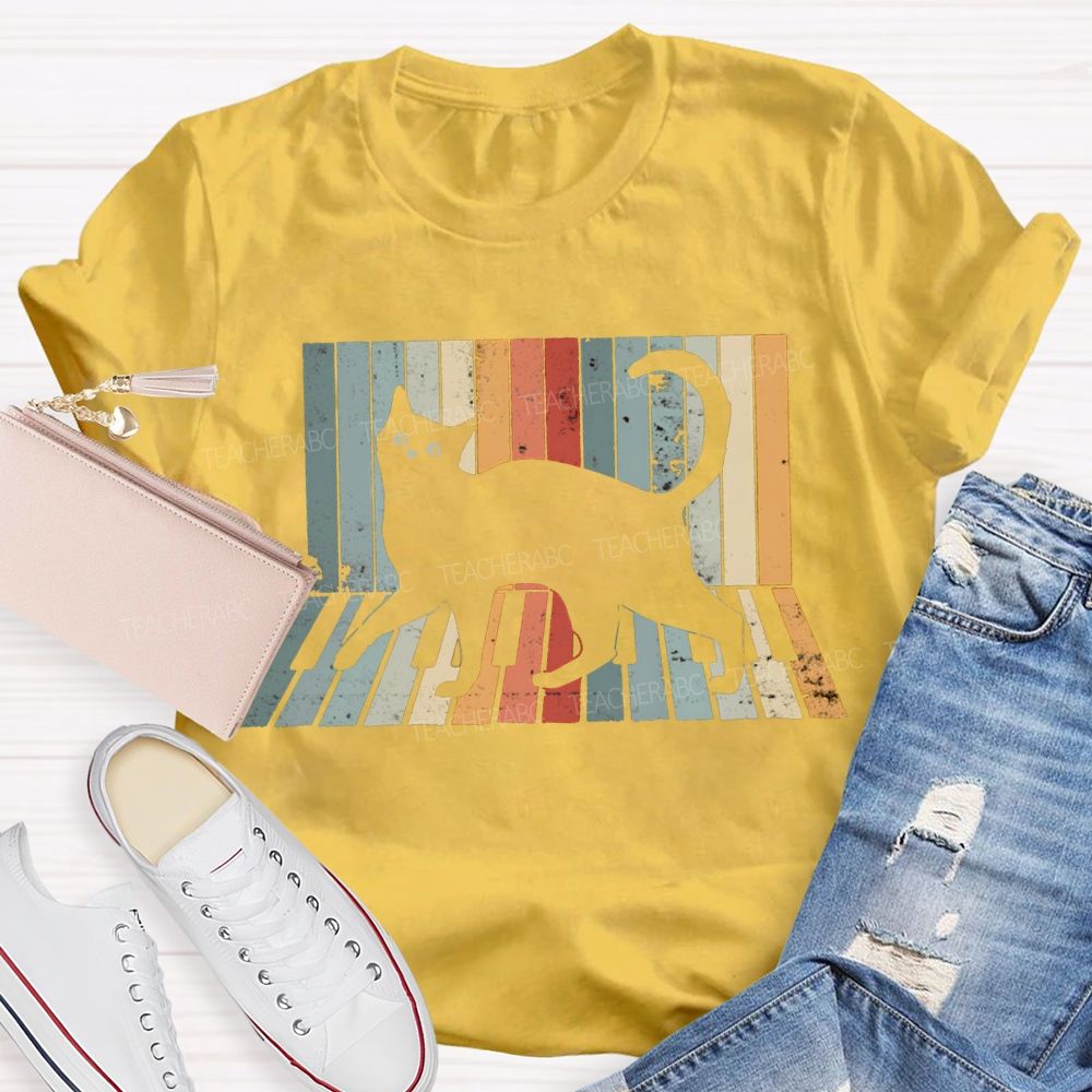 A Black Cat Jumping On The Piano Music Teacher T-shirt