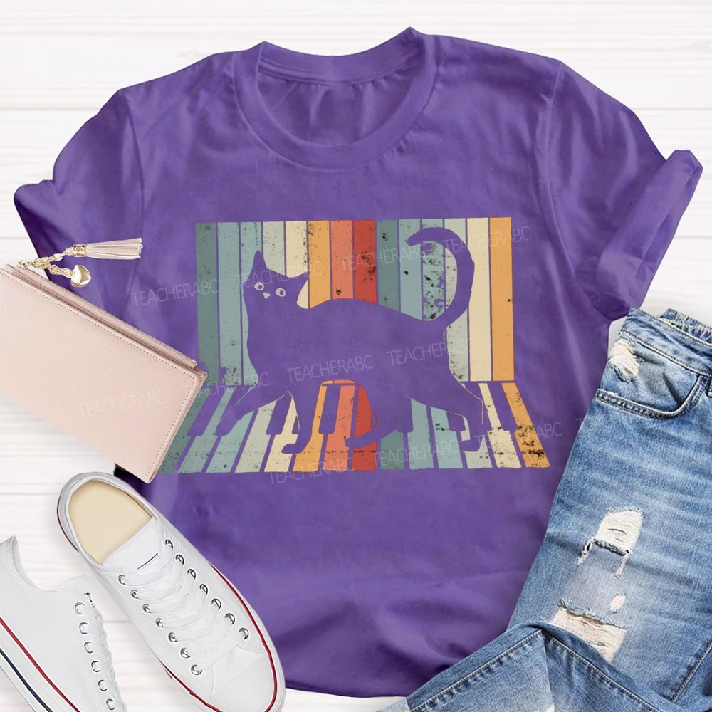 A Black Cat Jumping On The Piano Music Teacher T-shirt