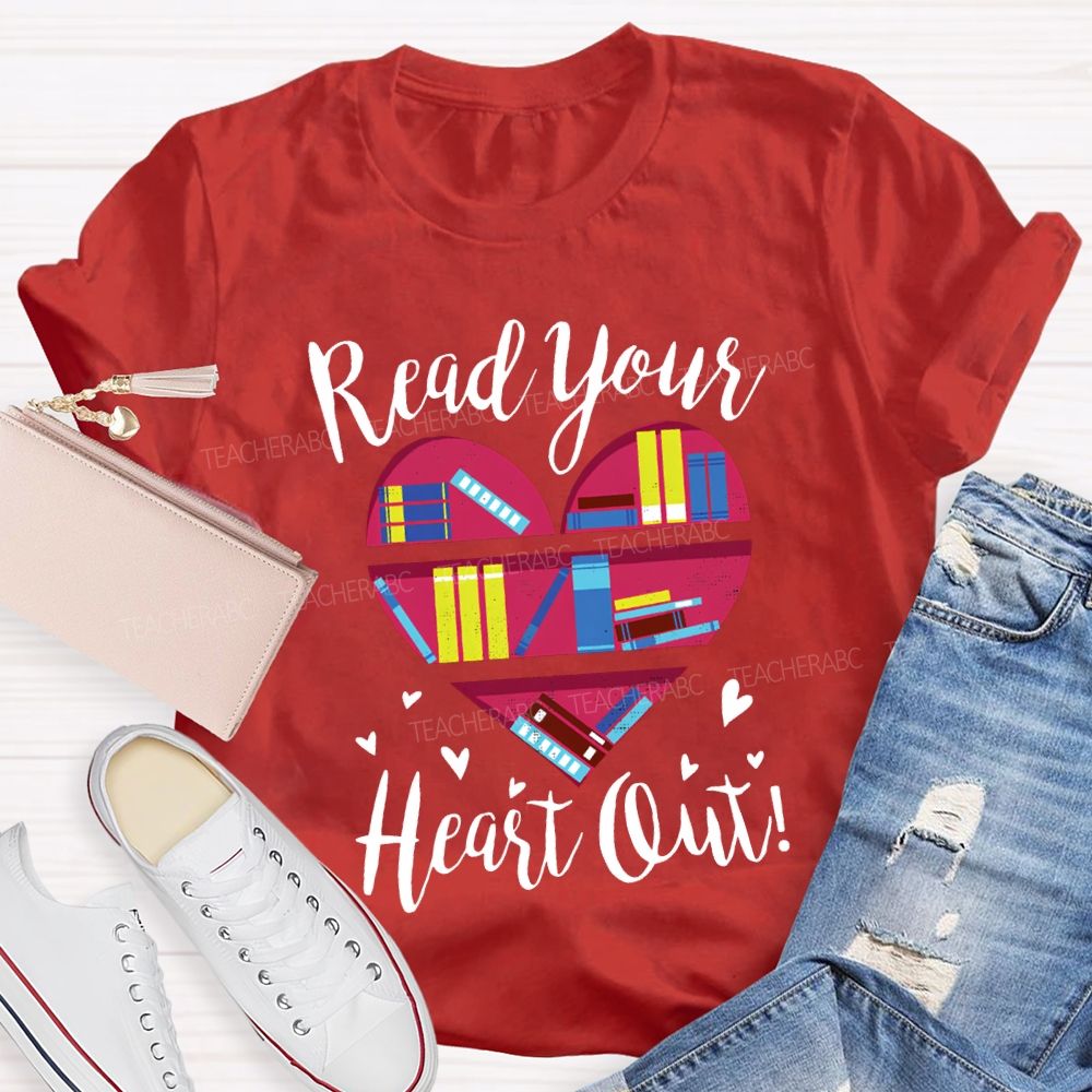 Read Your Heart Out Heart-Shaped Bookshelf T-shirt