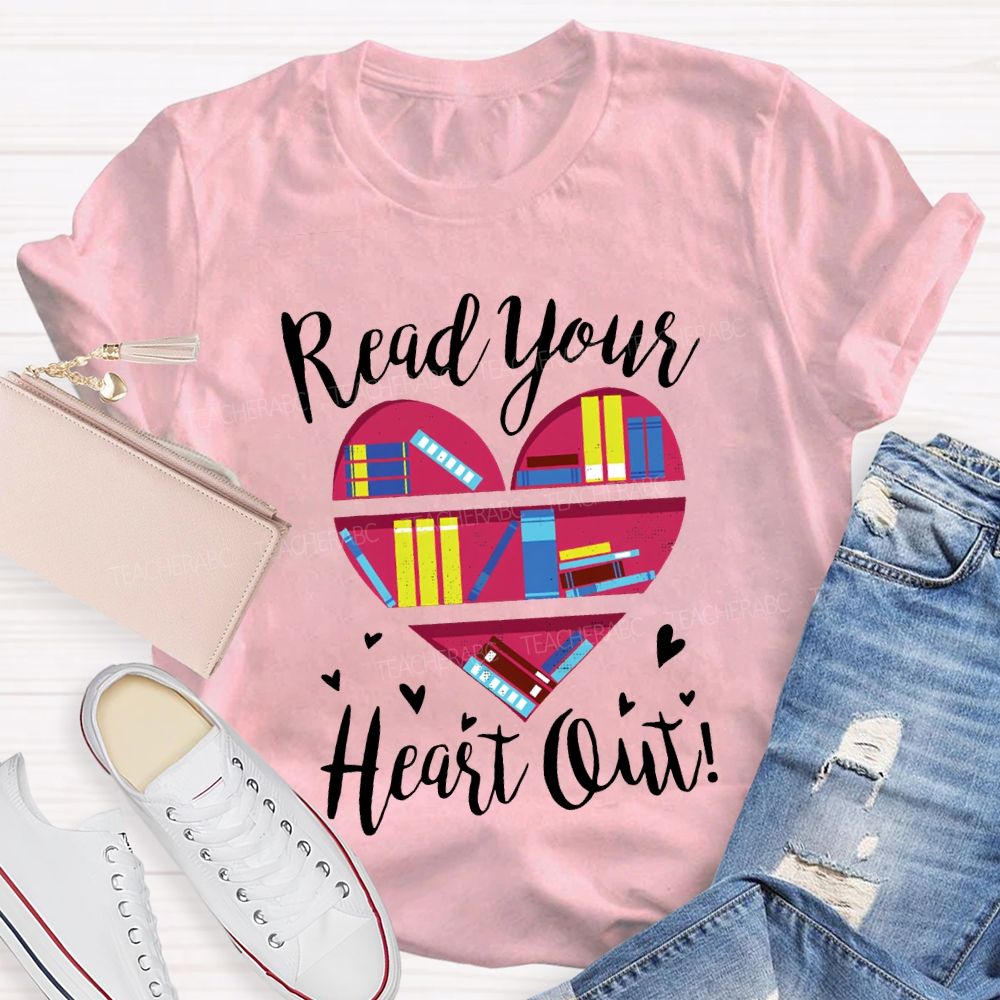 Read Your Heart Out Heart-Shaped Bookshelf T-shirt