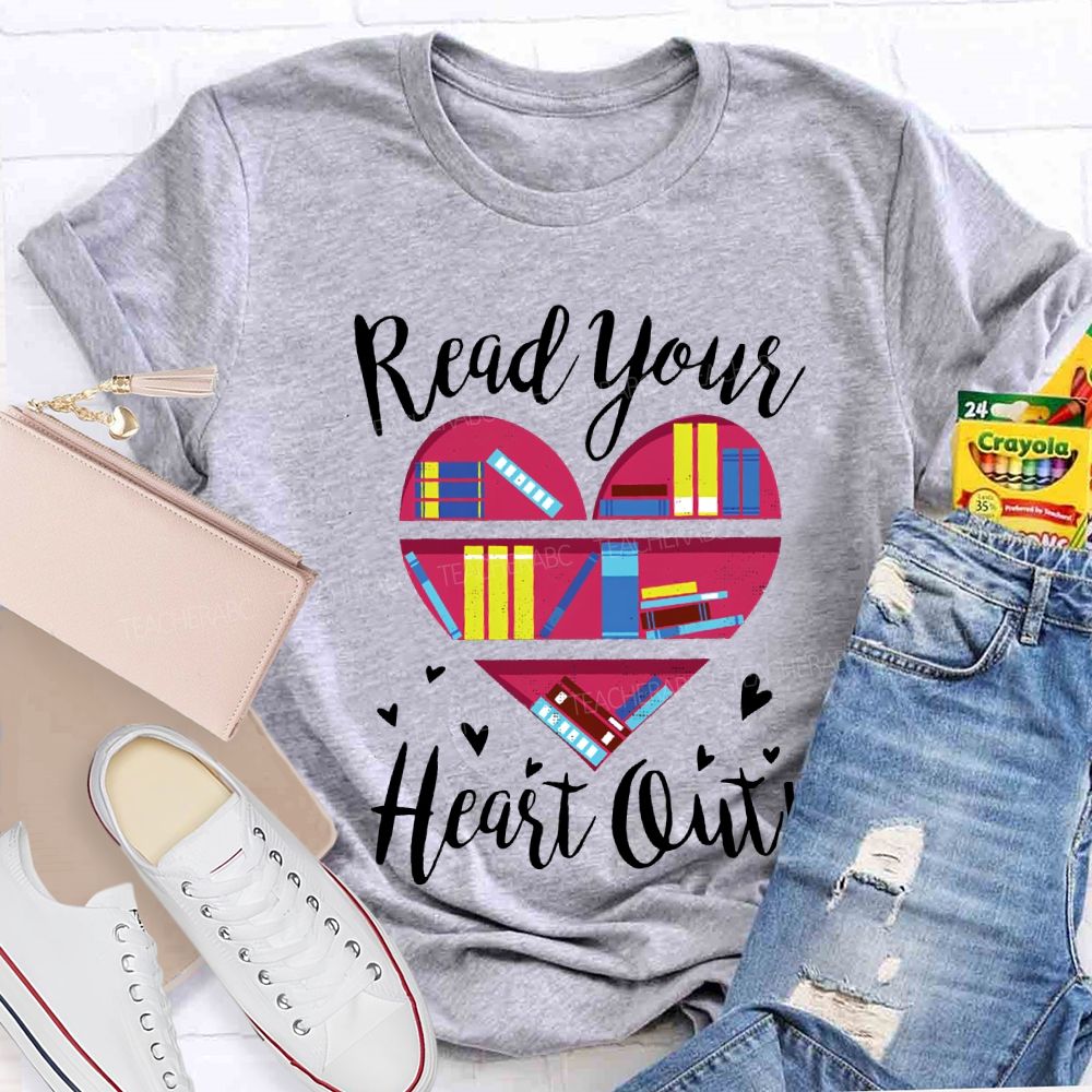 Read Your Heart Out Heart-Shaped Bookshelf T-shirt