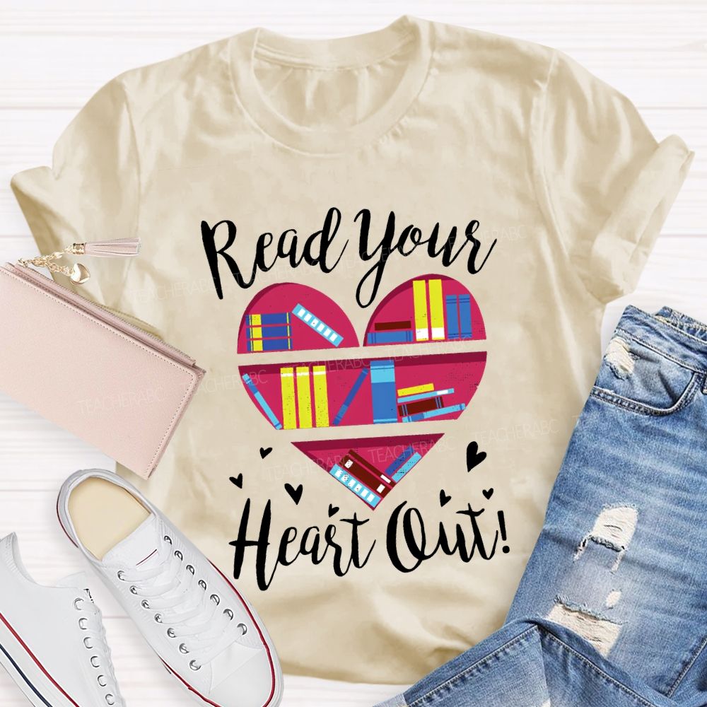Read Your Heart Out Heart-Shaped Bookshelf T-shirt