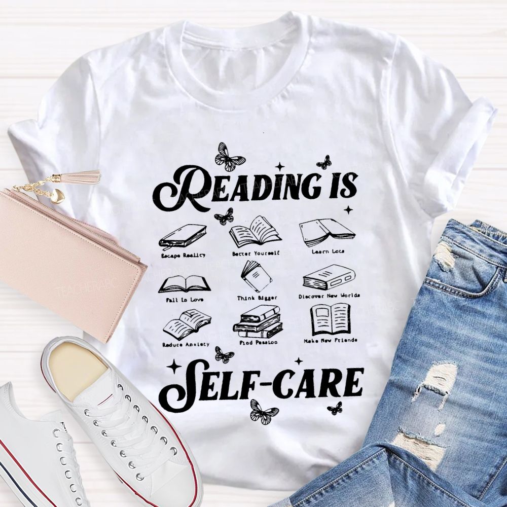Reading Is Self Care Butterflies And Books Teacher T-shirt