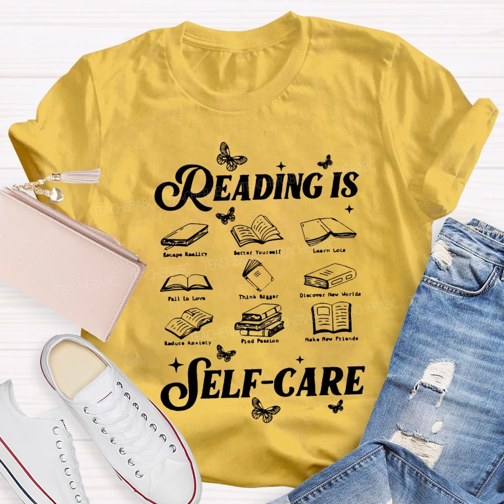 Reading Is Self Care Butterflies And Books Teacher T-shirt
