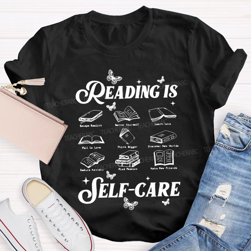Reading Is Self Care Butterflies And Books Teacher T-shirt