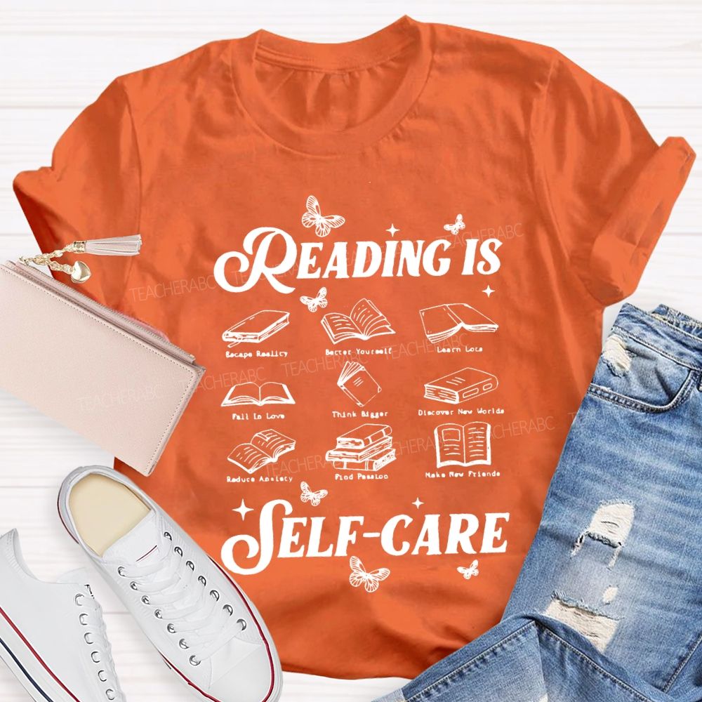 Reading Is Self Care Butterflies And Books Teacher T-shirt