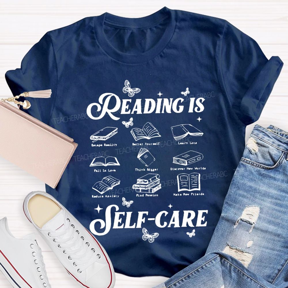 Reading Is Self Care Butterflies And Books Teacher T-shirt
