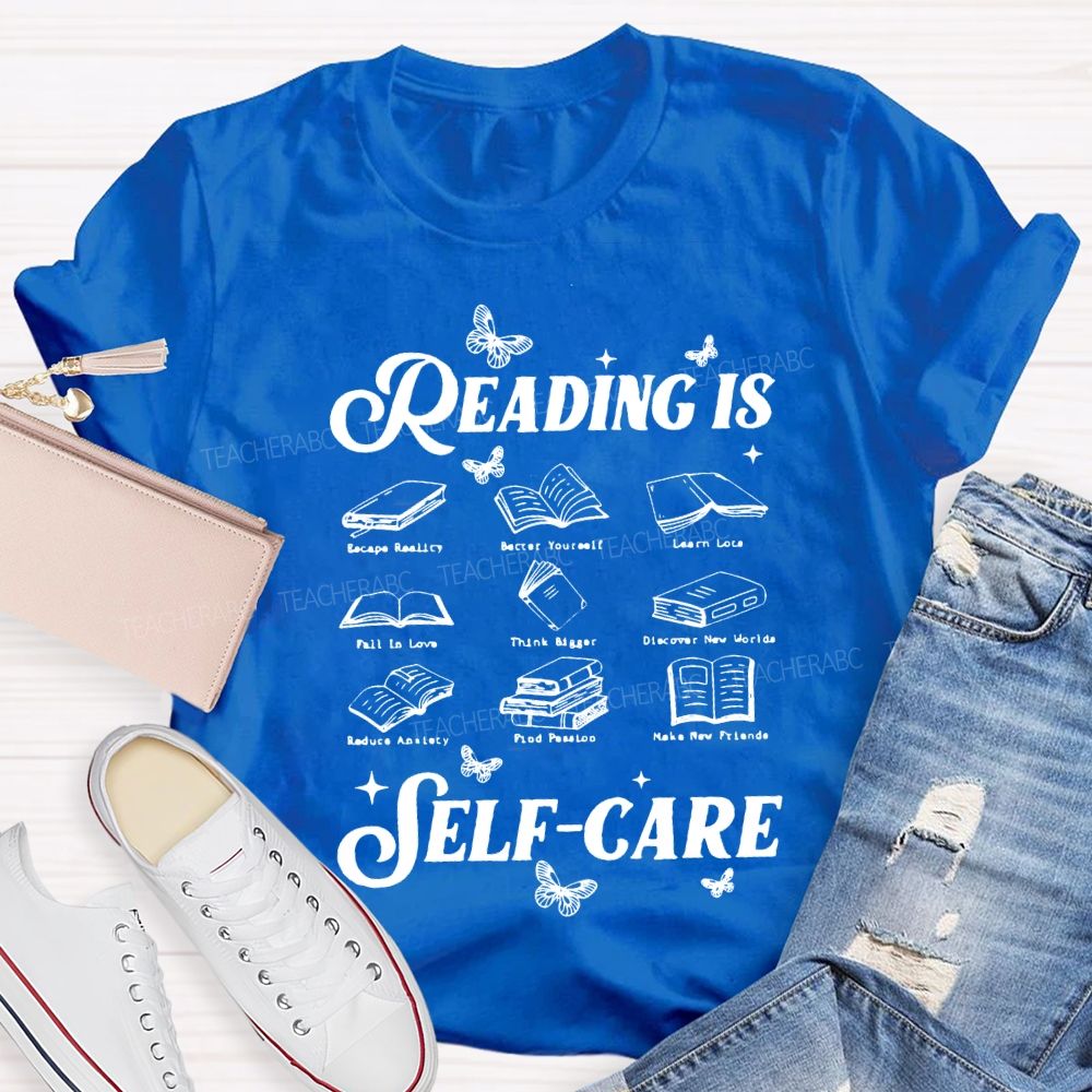 Reading Is Self Care Butterflies And Books Teacher T-shirt