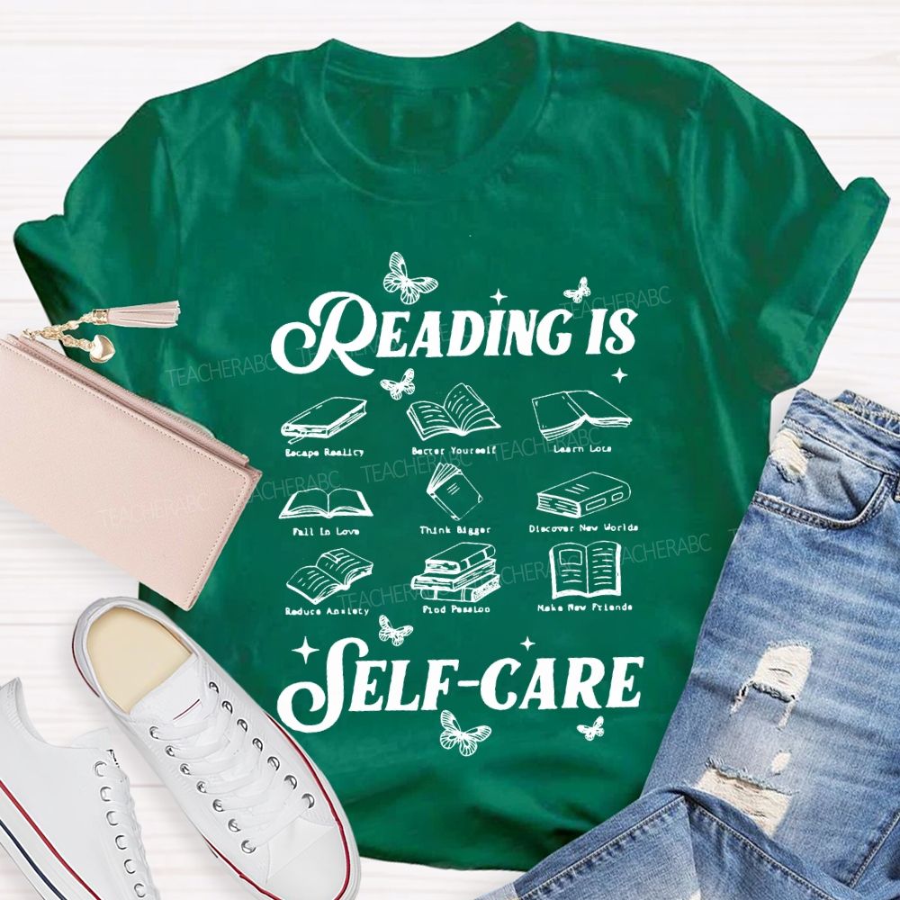 Reading Is Self Care Butterflies And Books Teacher T-shirt