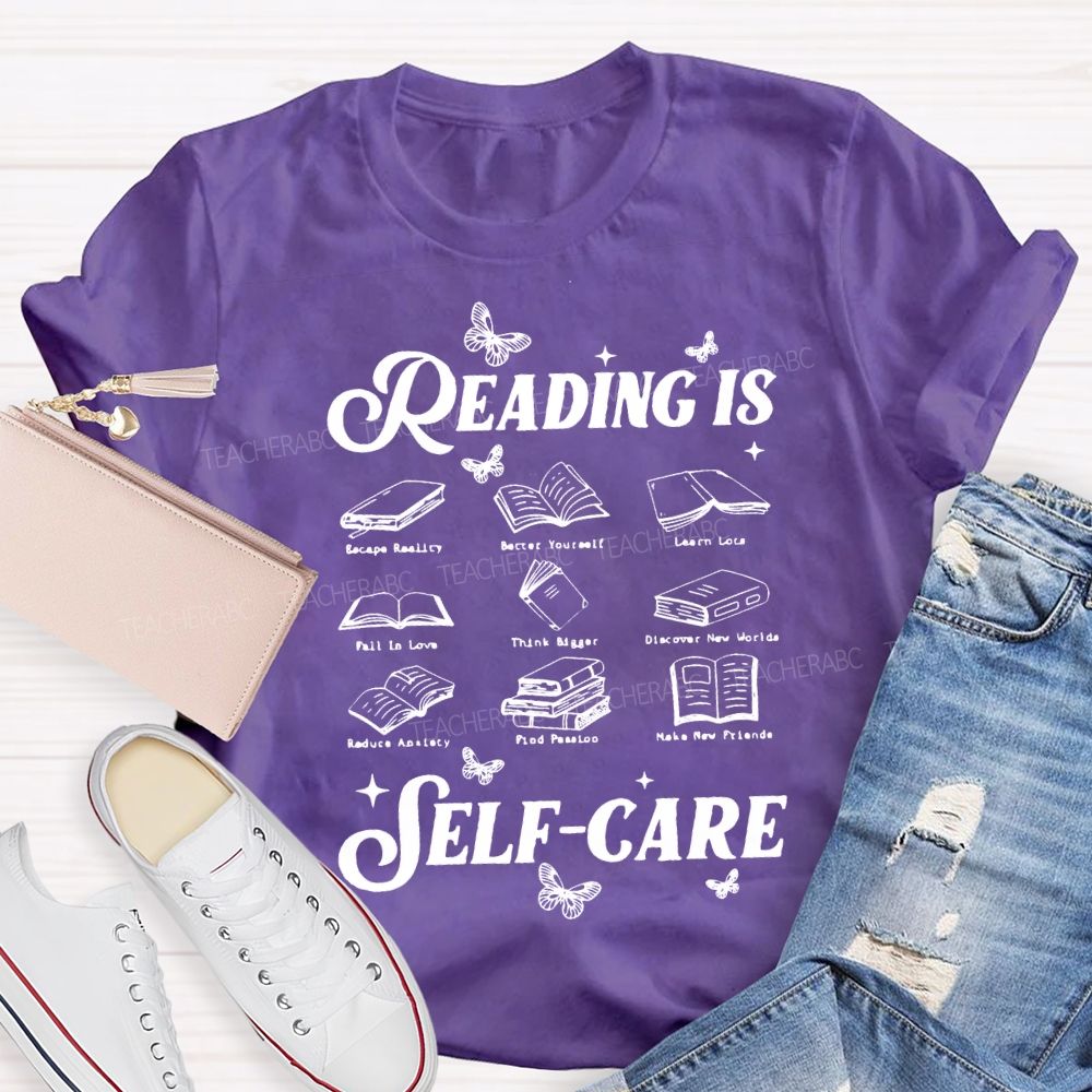 Reading Is Self Care Butterflies And Books Teacher T-shirt