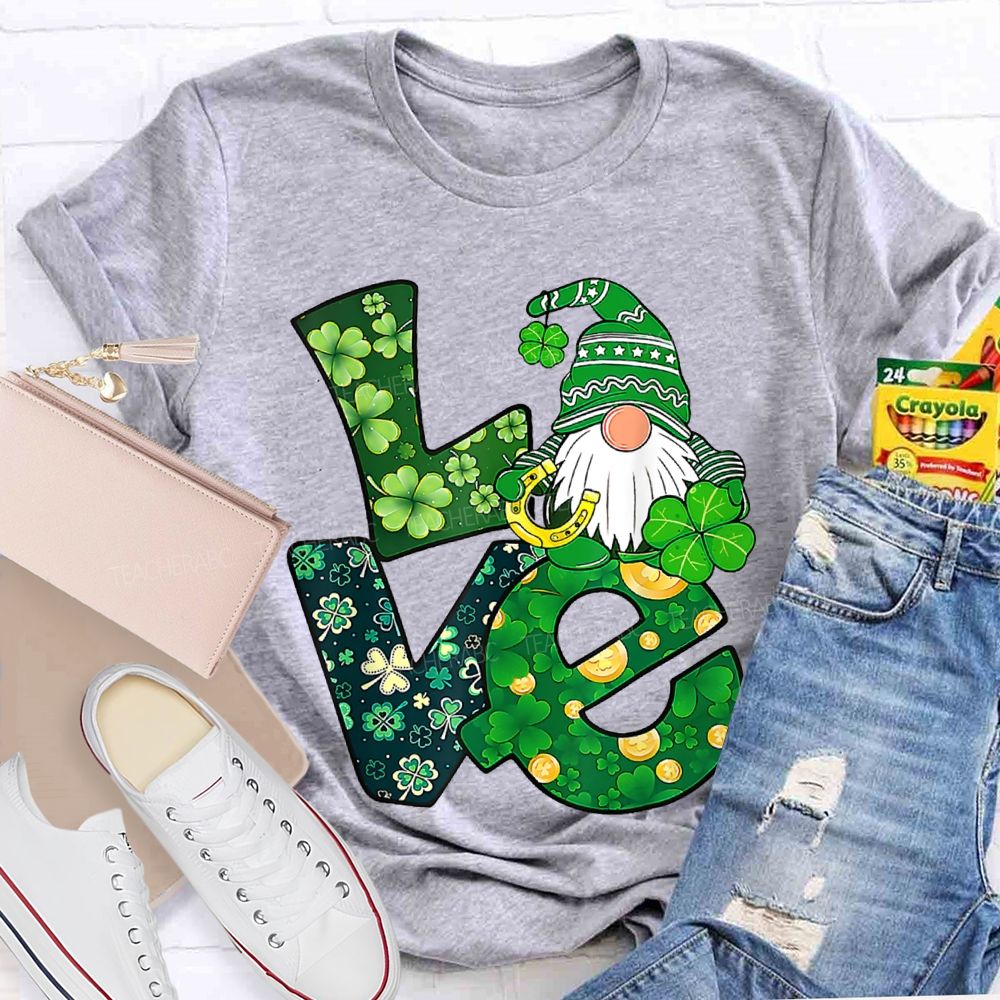 Love Lucky Four-Leaf Clover Fonts And Dwarves Teacher T-shirt