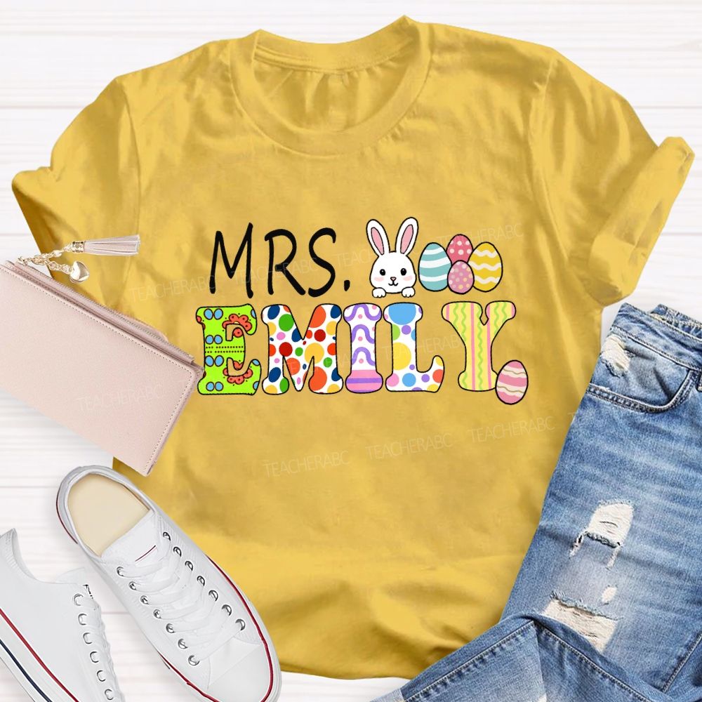 Personalized Name Happy Easter Mrs Emily Teacher T-shirt
