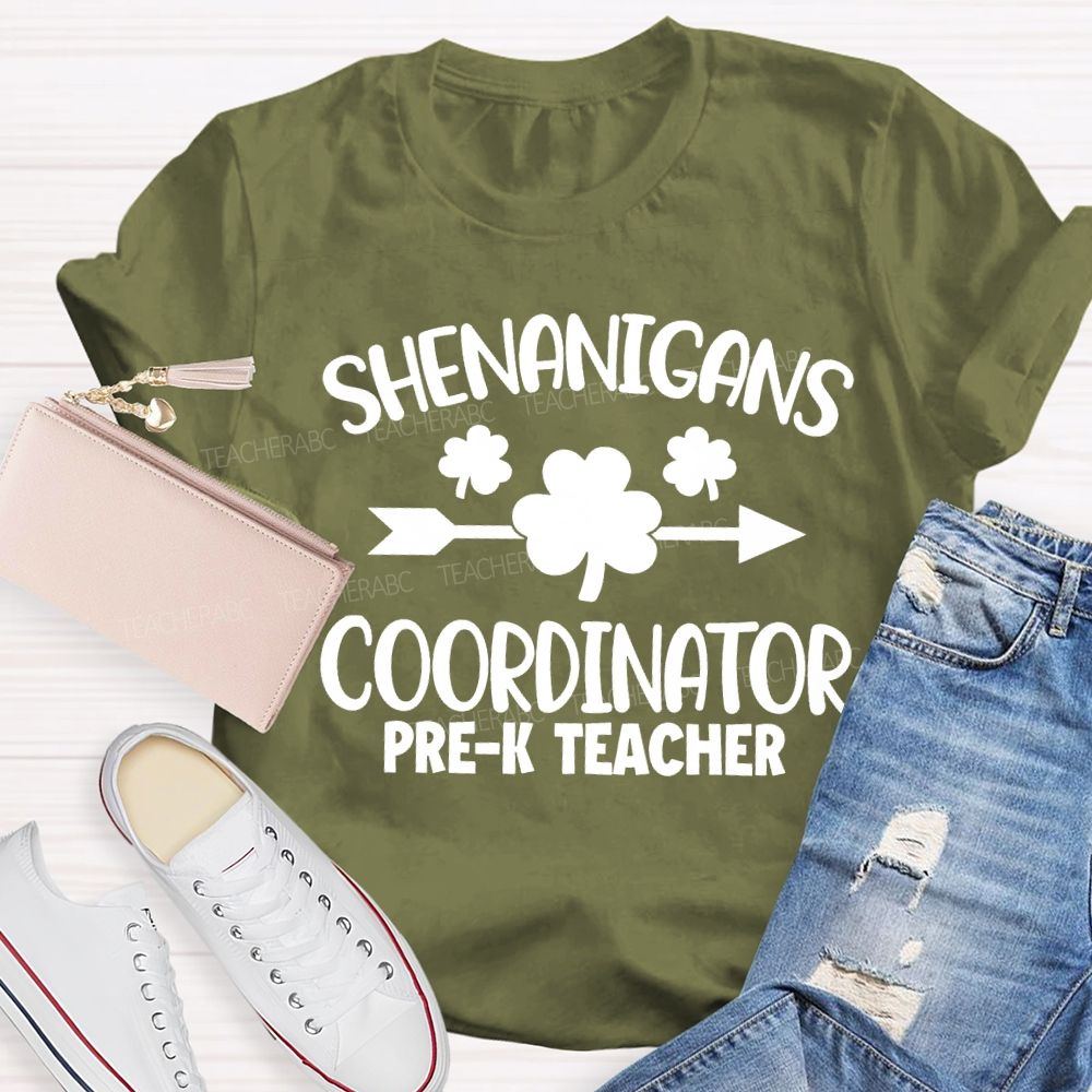 Personalized Grade Shenanigans Coordinator Lucky Clover Teacher T-shirt