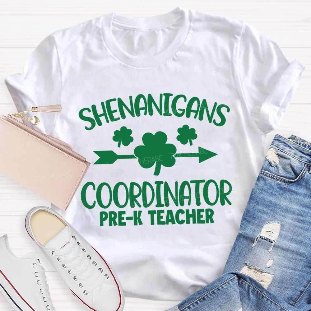 Personalized Grade Shenanigans Coordinator Lucky Clover Teacher T-shirt