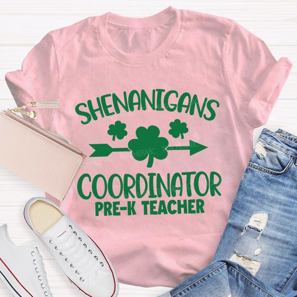 Personalized Grade Shenanigans Coordinator Lucky Clover Teacher T-shirt