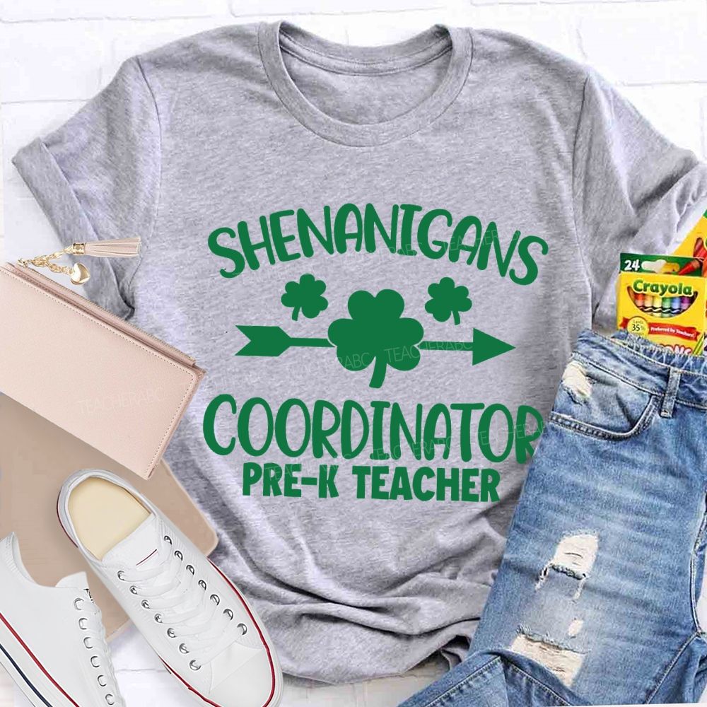 Personalized Grade Shenanigans Coordinator Lucky Clover Teacher T-shirt
