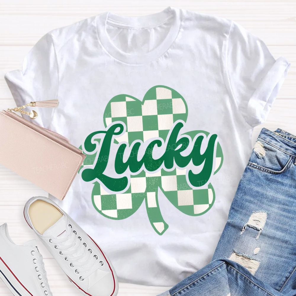 Lucky Checked Clover Saint Patrick'S Day Teacher T-shirt