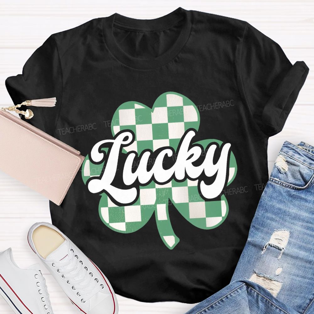 Lucky Checked Clover Saint Patrick'S Day Teacher T-shirt