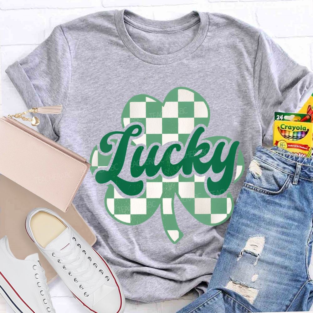 Lucky Checked Clover Saint Patrick'S Day Teacher T-shirt