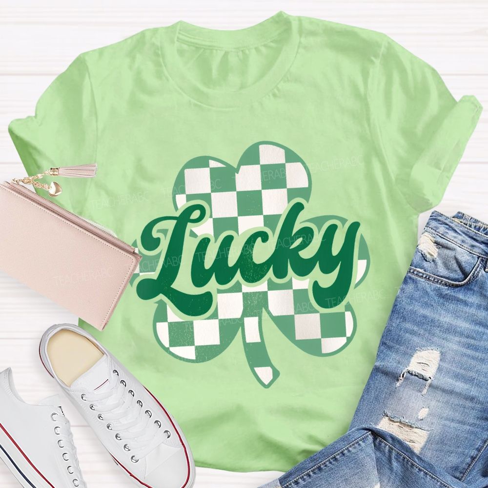 Lucky Checked Clover Saint Patrick'S Day Teacher T-shirt