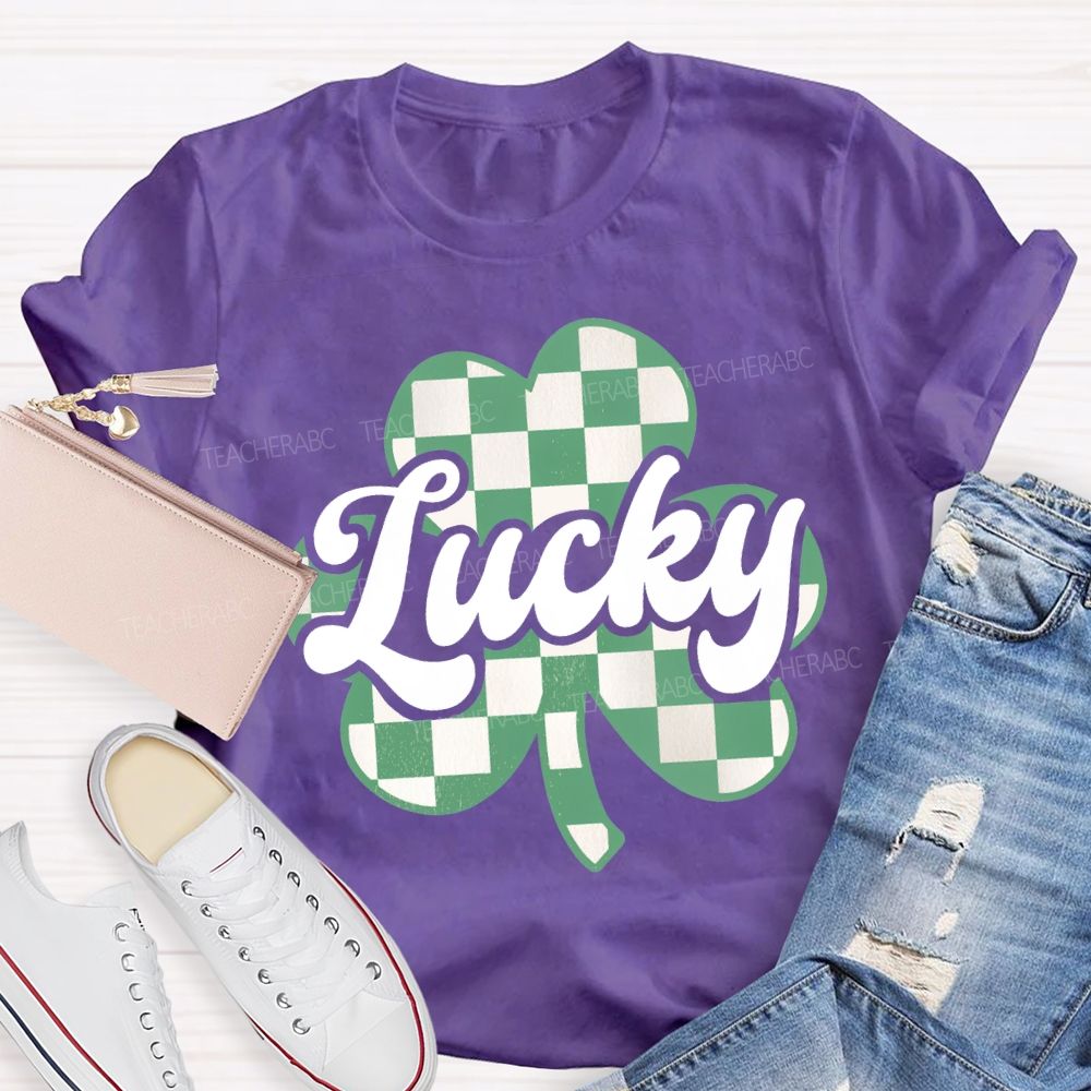 Lucky Checked Clover Saint Patrick'S Day Teacher T-shirt