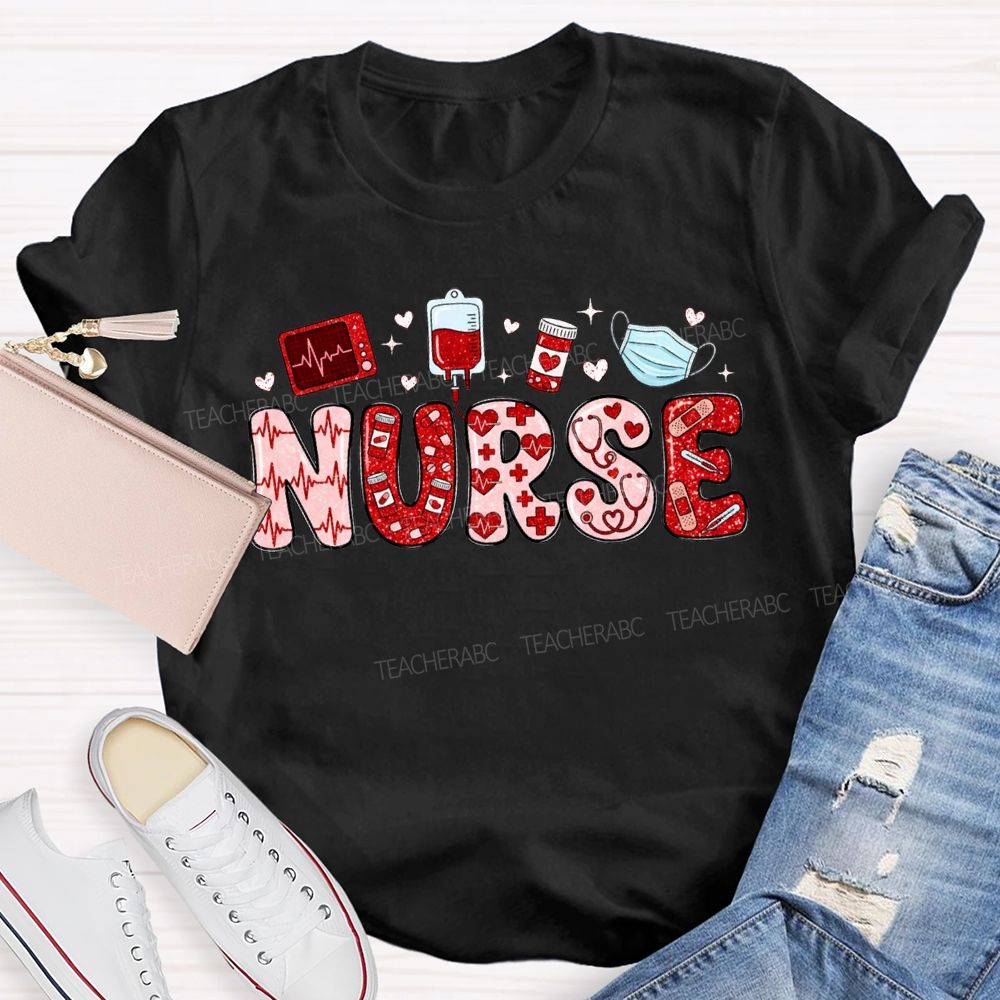School Nurse Heart-Shaped Font For Valentine'S Day T-shirt