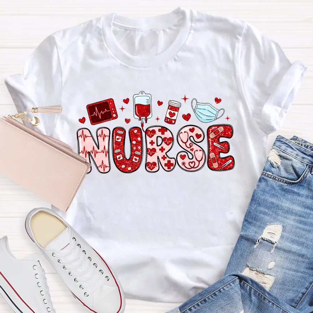 School Nurse Heart-Shaped Font For Valentine'S Day T-shirt
