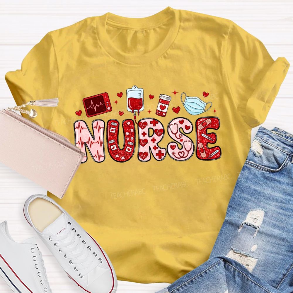 School Nurse Heart-Shaped Font For Valentine'S Day T-shirt