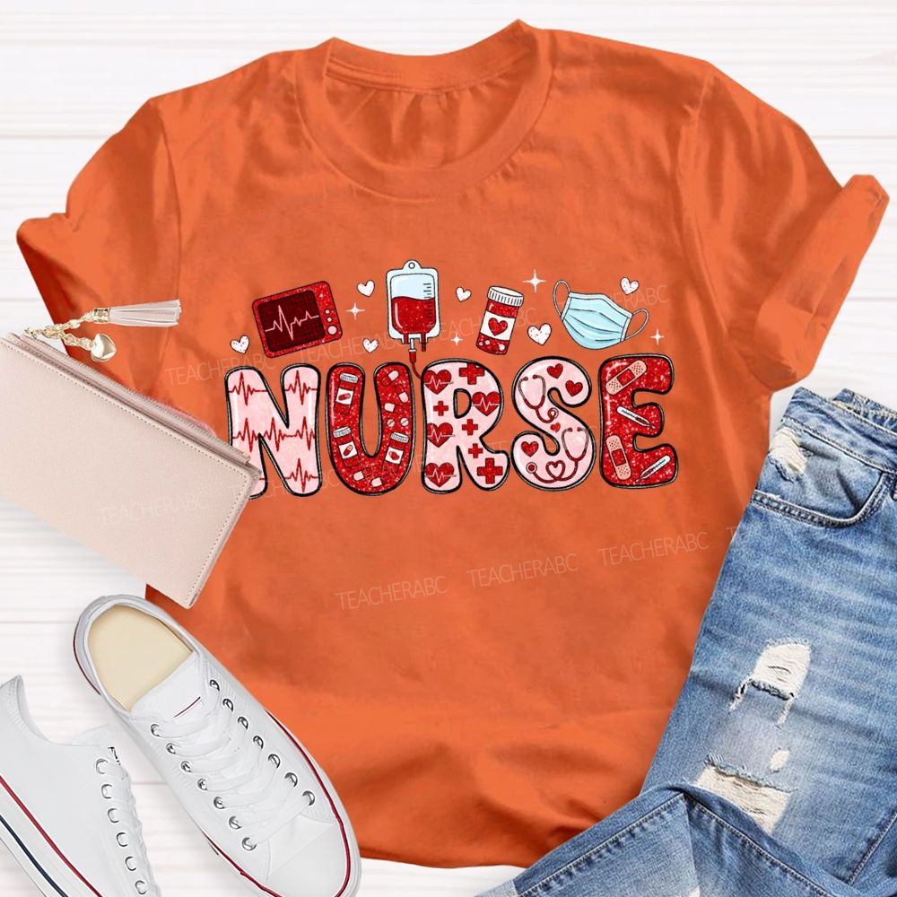 School Nurse Heart-Shaped Font For Valentine'S Day T-shirt