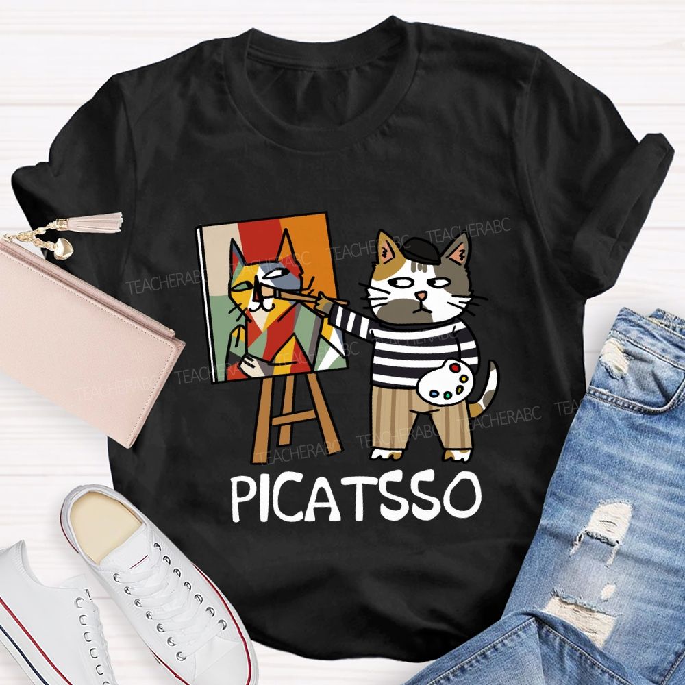 Cat Painter Picatsso Art Teacher T-Shirt