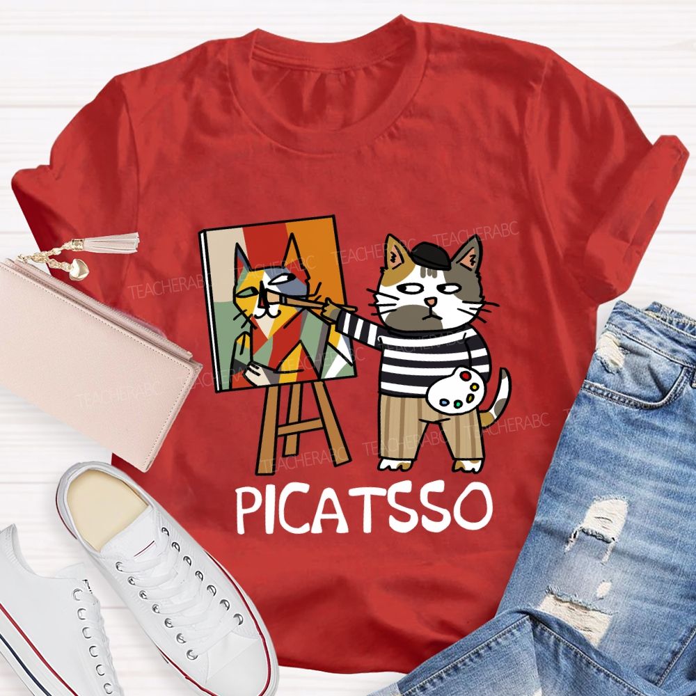 Cat Painter Picatsso Art Teacher T-Shirt