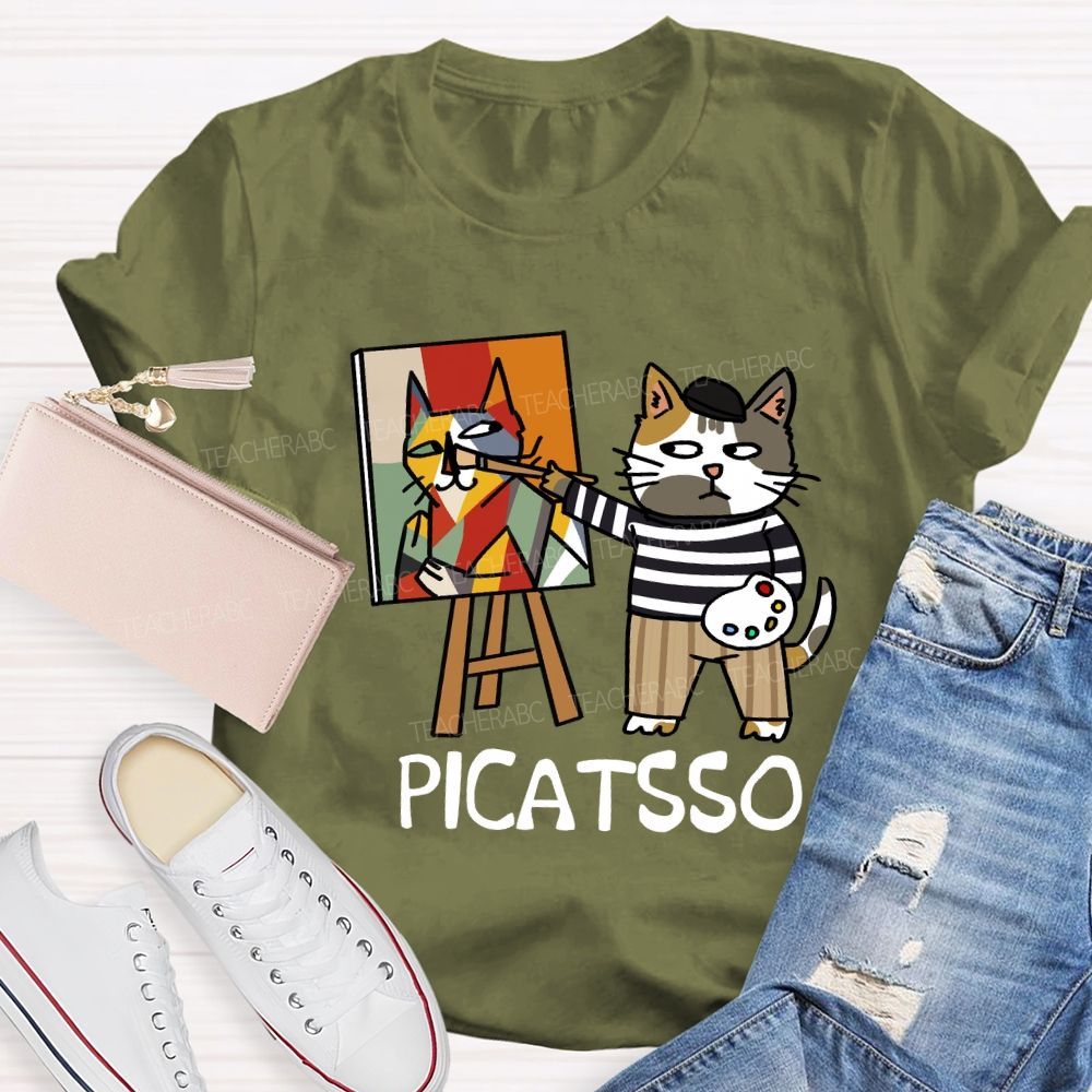 Cat Painter Picatsso Art Teacher T-Shirt