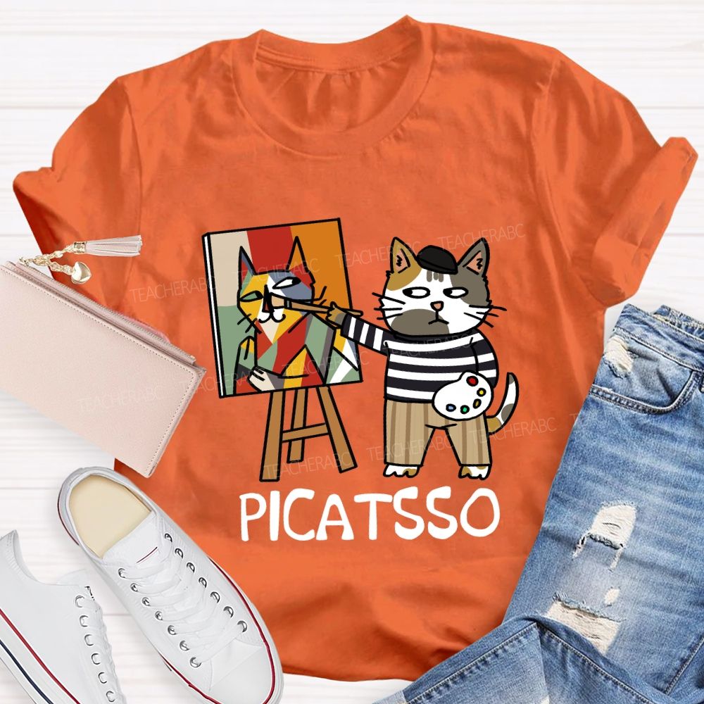 Cat Painter Picatsso Art Teacher T-Shirt