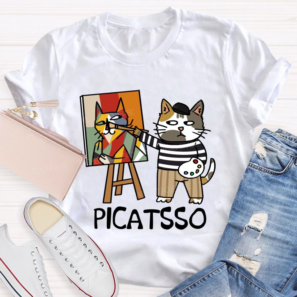 Cat Painter Picatsso Art Teacher T-Shirt