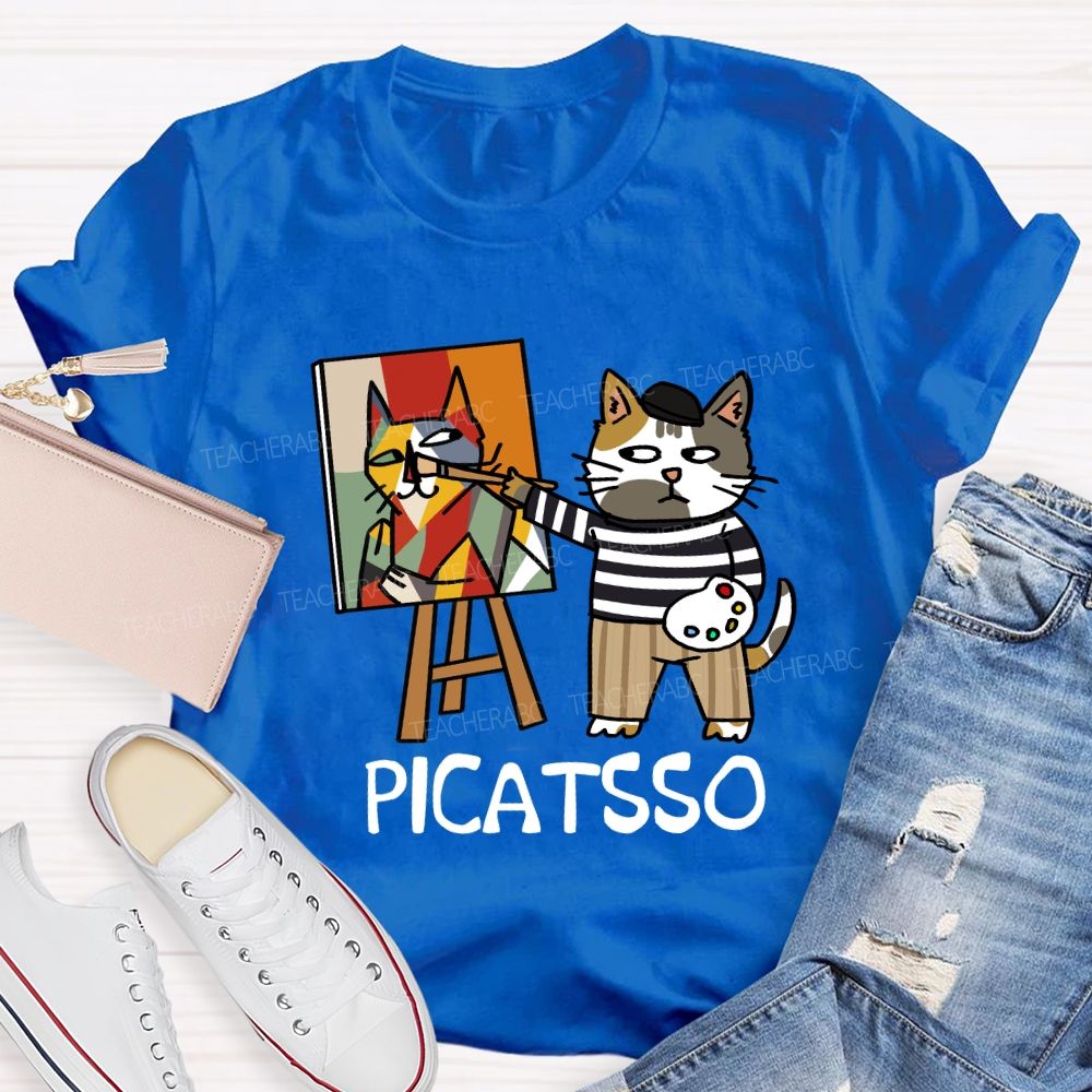 Cat Painter Picatsso Art Teacher T-Shirt