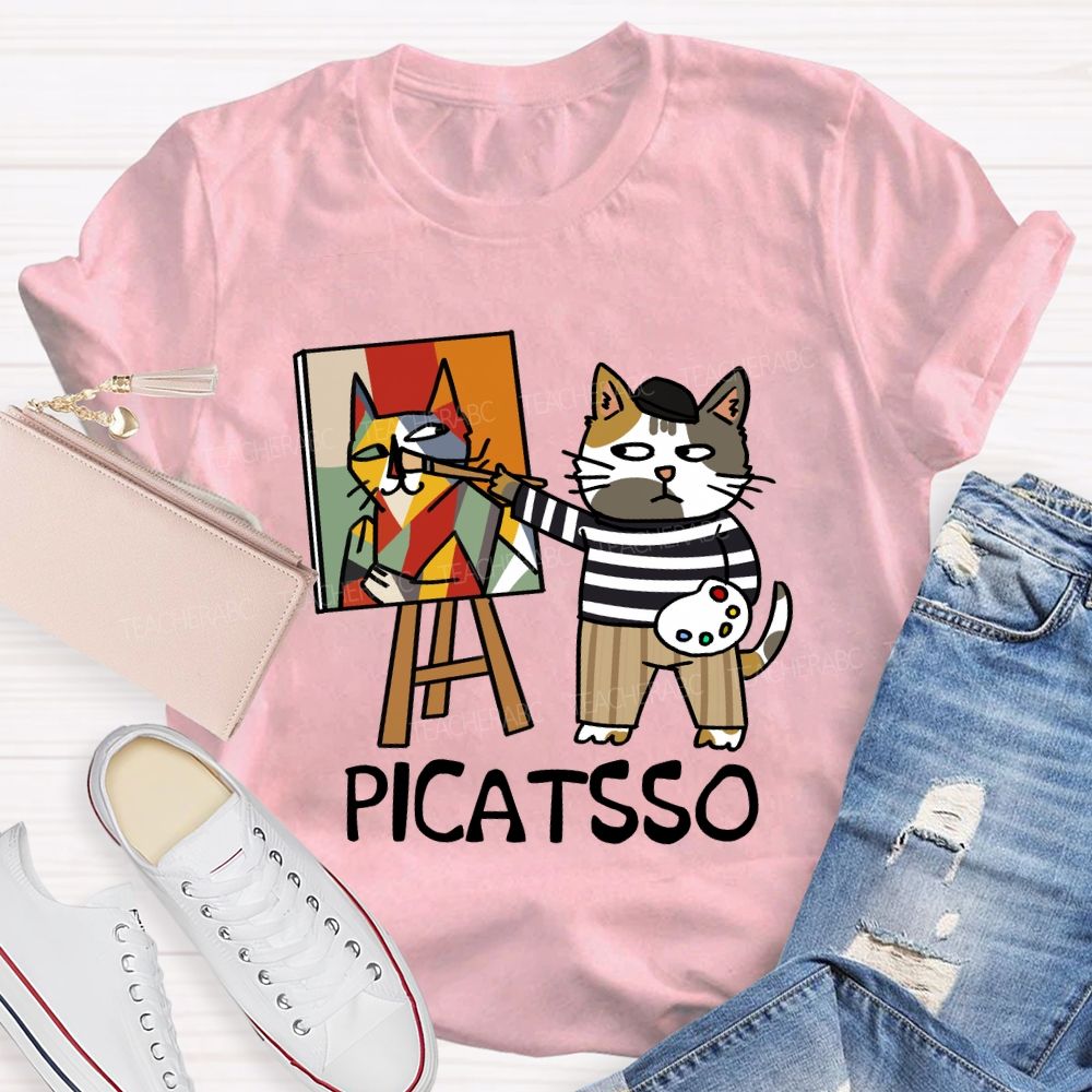 Cat Painter Picatsso Art Teacher T-Shirt