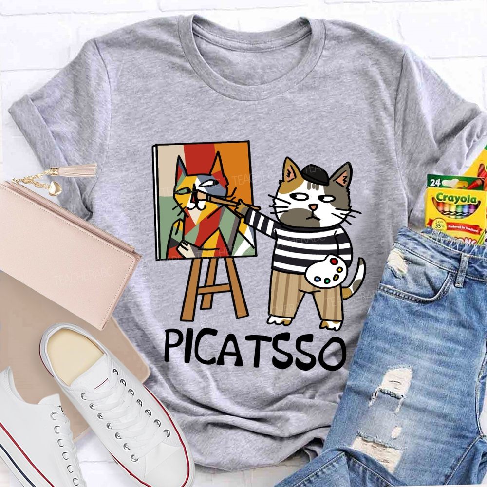 Cat Painter Picatsso Art Teacher T-Shirt