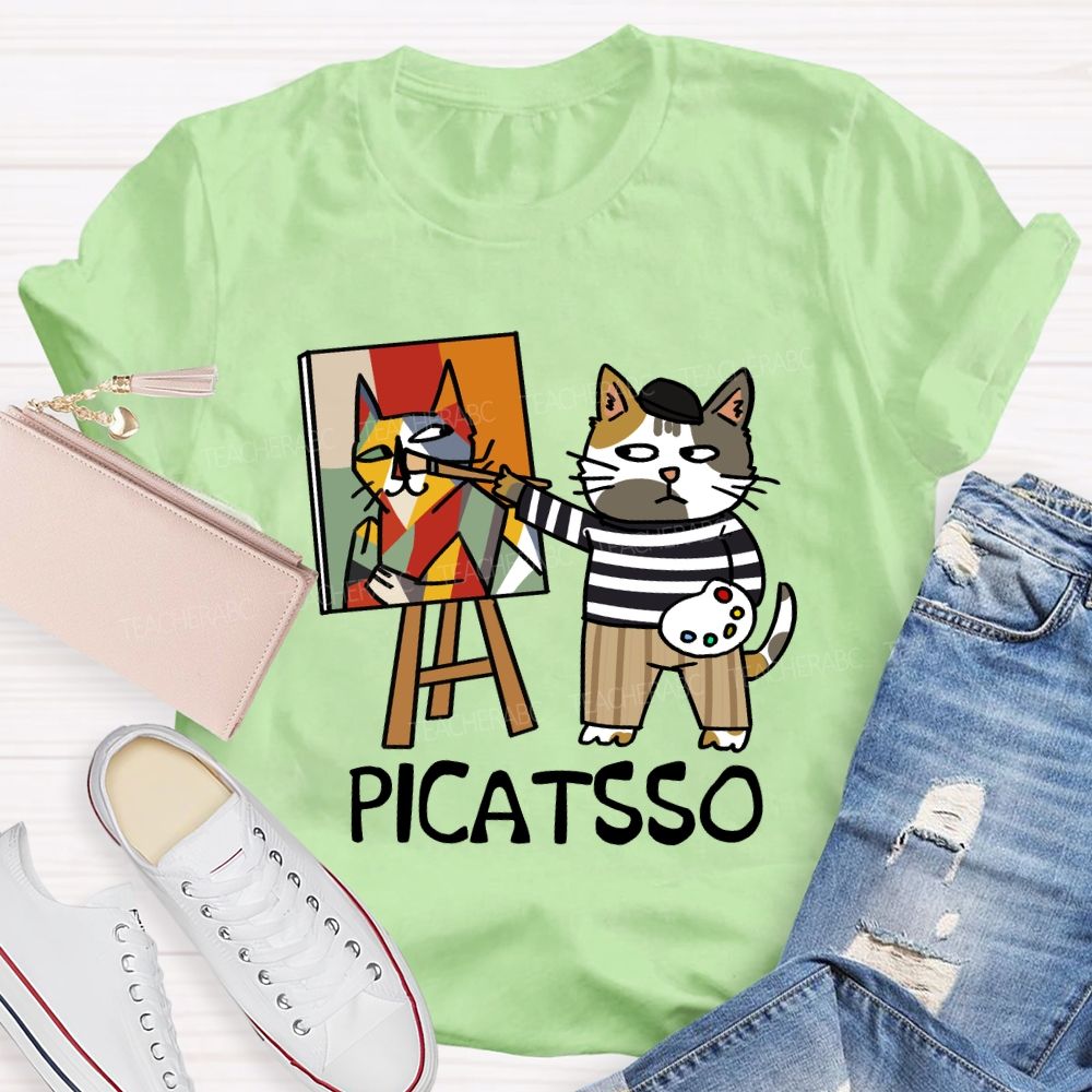 Cat Painter Picatsso Art Teacher T-Shirt