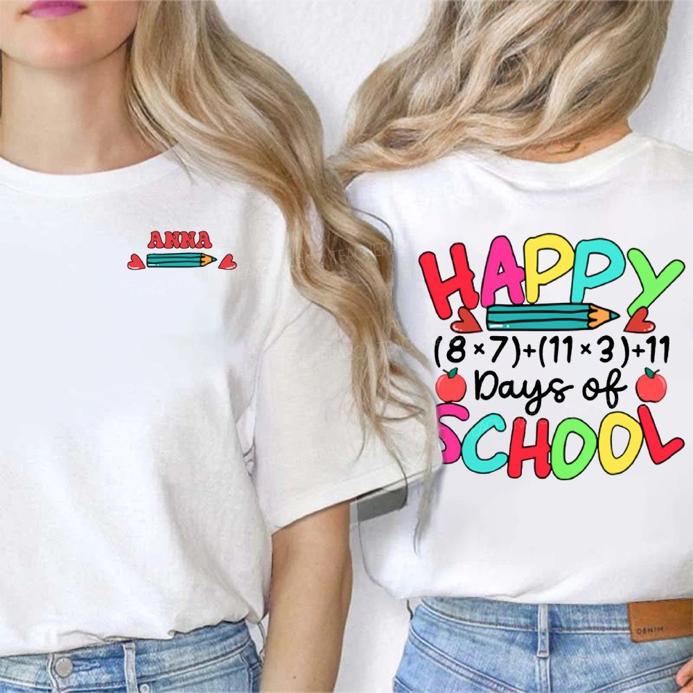 Personalized Name Happy 100 Days Of School Double Printed T-shirt