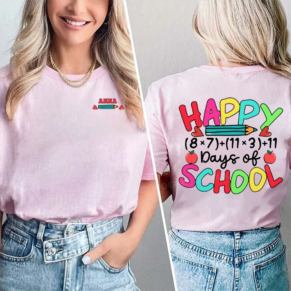 Personalized Name Happy 100 Days Of School Double Printed T-shirt