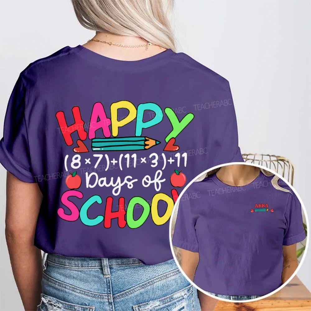 Personalized Name Happy 100 Days Of School Double Printed T-shirt