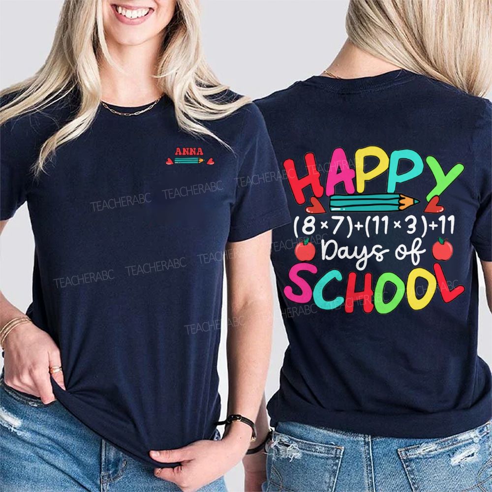Personalized Name Happy 100 Days Of School Double Printed T-shirt