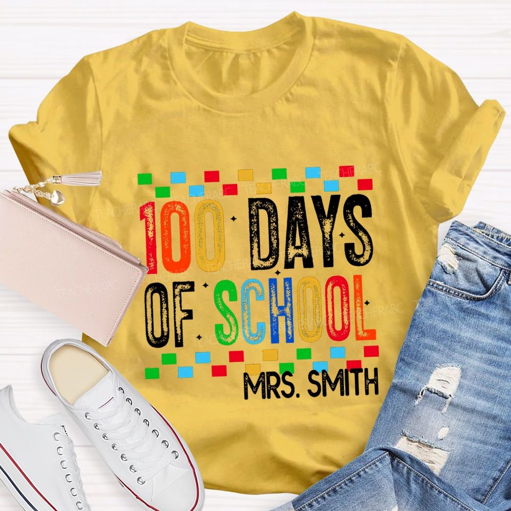 Personalized Name 100 Days Of School Colored Squares Teacher T-Shirt