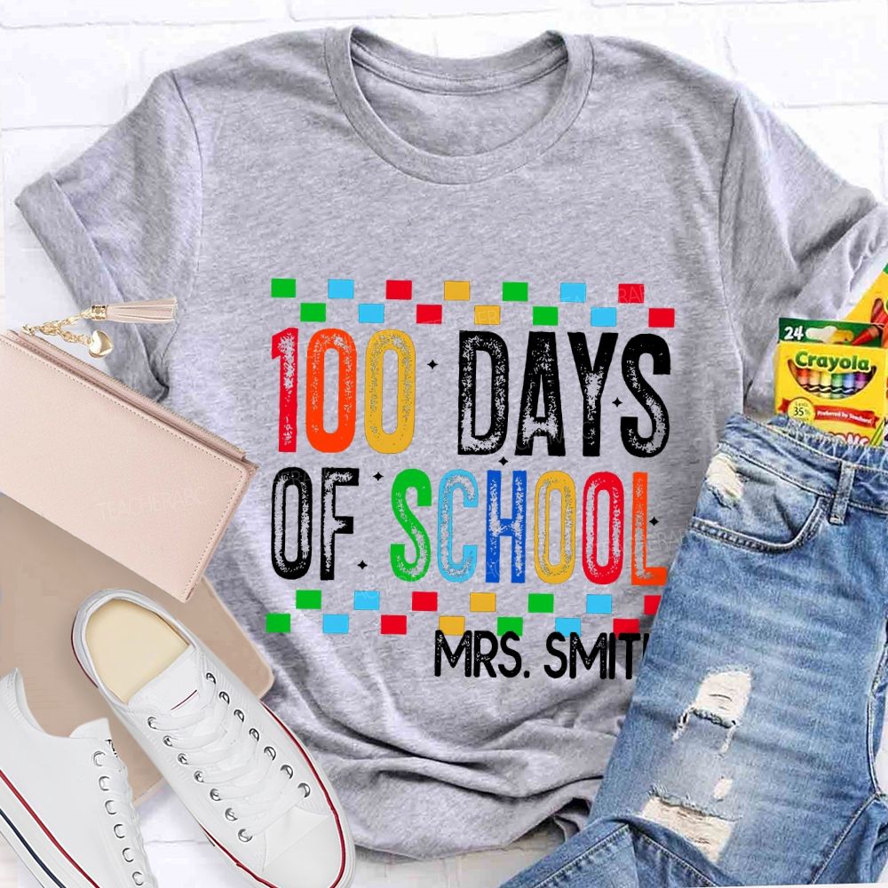 Personalized Name 100 Days Of School Colored Squares Teacher T-Shirt