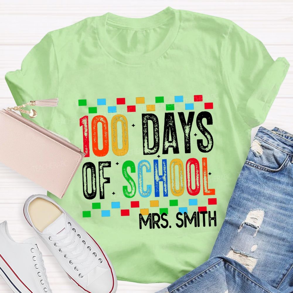 Personalized Name 100 Days Of School Colored Squares Teacher T-Shirt