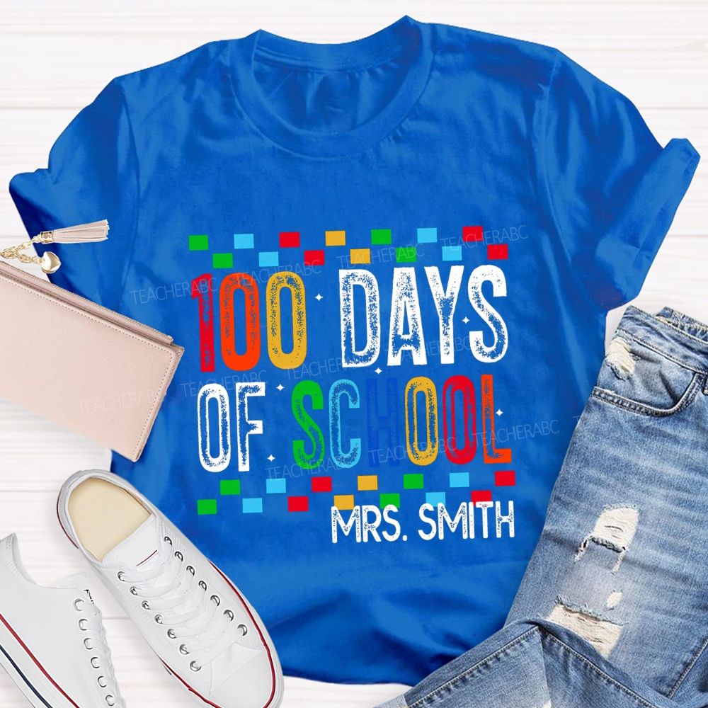 Personalized Name 100 Days Of School Colored Squares Teacher T-Shirt