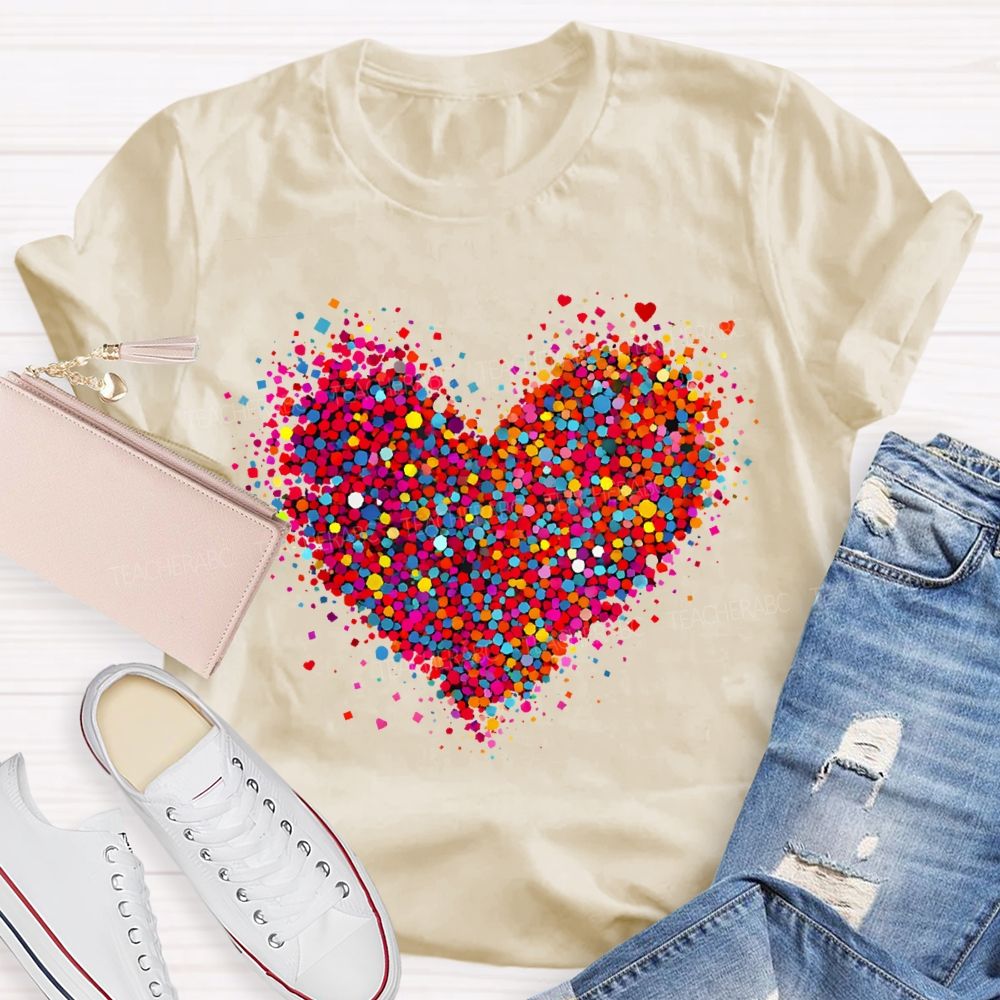 Confetti Heart Valentines Day Teacher T-Shirt
