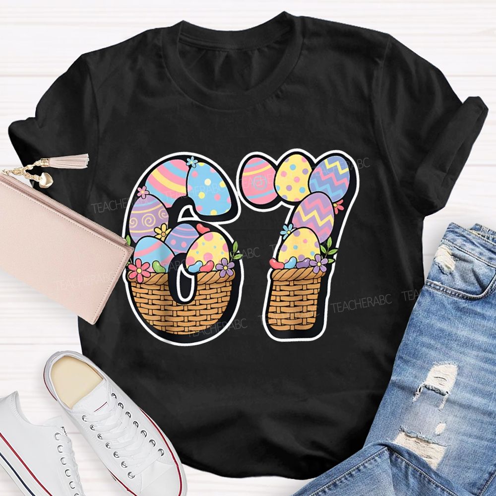 Numbers 6 And 7 Flower Basket Fonts Math Teacher T-shirt
