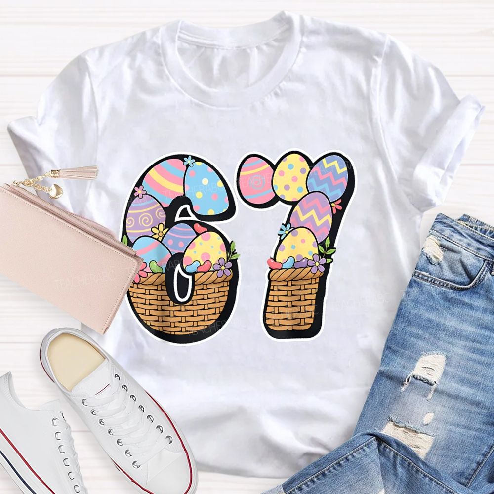Numbers 6 And 7 Flower Basket Fonts Math Teacher T-shirt