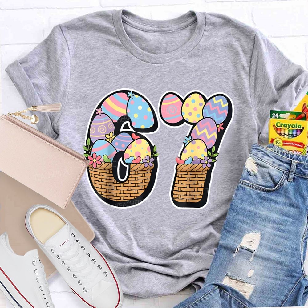 Numbers 6 And 7 Flower Basket Fonts Math Teacher T-shirt